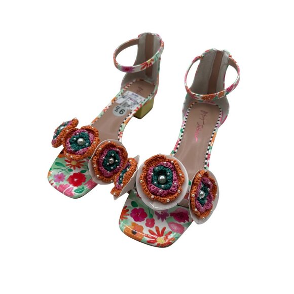 Betsey Johnson Size 9.5 Floral Embellished Fashon Ankle Strap Sandals - Picture 3 of 8